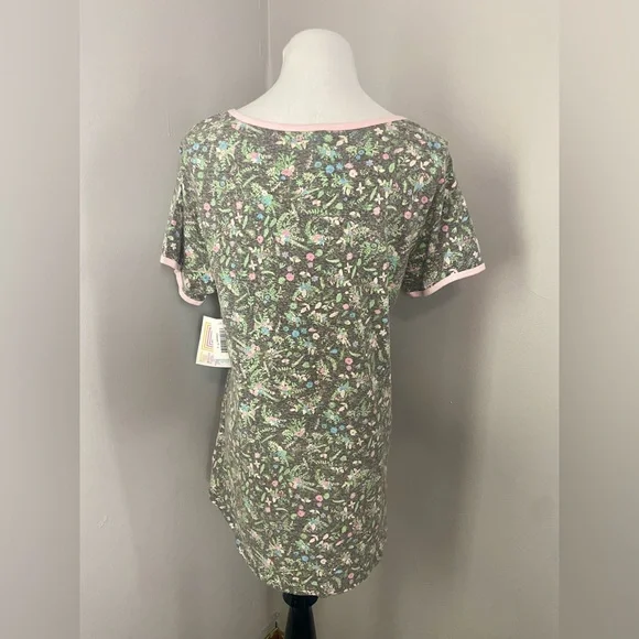 LuLaRoe Classic T Shirt NWT Gray with Multicolor Floral Pattern Short Sleeve - Picture 5 of 7